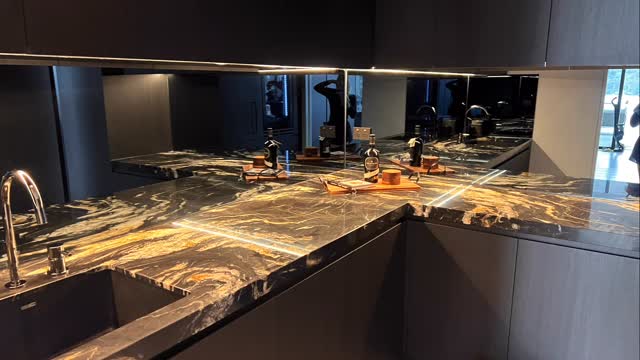 Butler's pantry with mirrored splashback, cleaned to a polish, Sydney